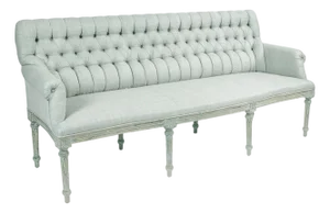 Wendy Tufted Settee Bench - Seafoam Linen / Distressed Gray Painted Frame