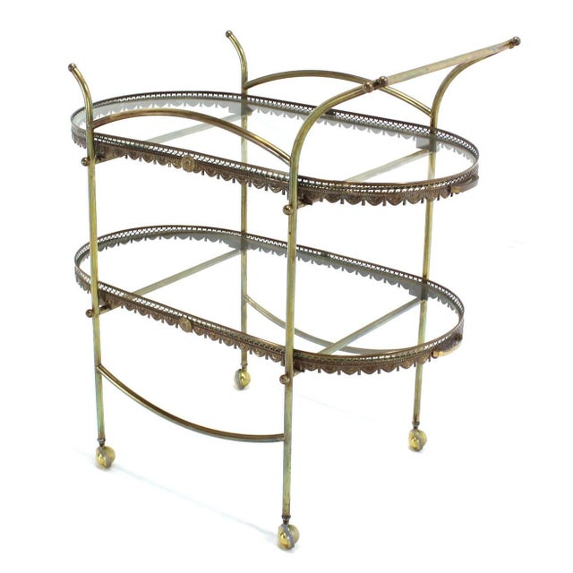 Two Tier Brass & Glass Serving Cart Table with Removable Serving Trays For Sale - Image 10 of 10