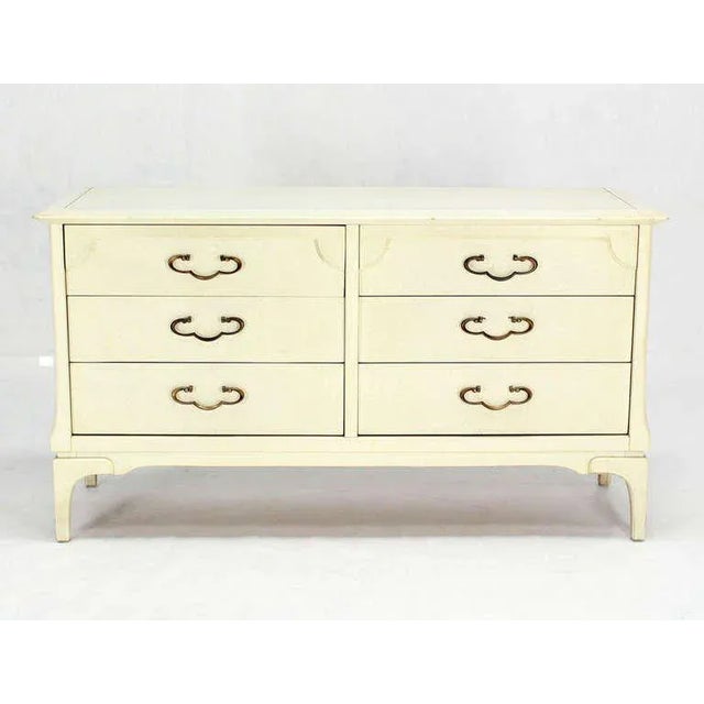 1960s Mid Century Modern White Lacquer Dresser With Ornate Drawer