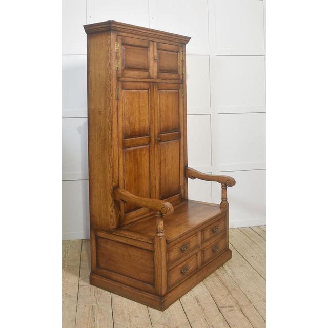 Wood Oak Hall Seat Cupboard, 1890s For Sale - Image 7 of 12