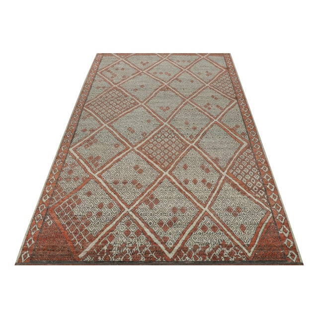 Tribal Rug & Kilim’s Moroccan Style Rug in Auburn Red and Gray Diamond Patterns For Sale - Image 3 of 7