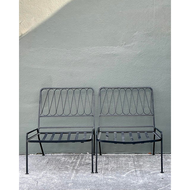 Salterini Vintage MCM Salterini Ribbon Wrought Iron Lounge Chairs, Attributed - A Pair For Sale - Image 4 of 12