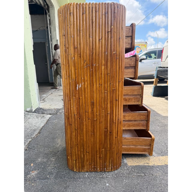 1970's Waterfall Rattan Tall 5 Drawer Chest Manner of Gabriela Crespi For Sale - Image 11 of 13