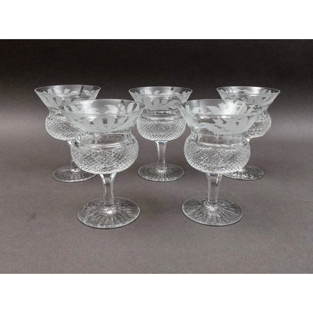 Mid-Century Modern Mid 20th Century Edinburgh Crystal Scotland Thistle Champagne Sherbet Glasses- Set of 5 For Sale - Image 3 of 10