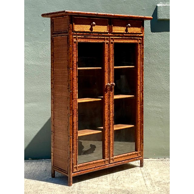 Late 20th Century Vintage Tortoise Bamboo and Glass Cabinet For Sale - Image 5 of 12
