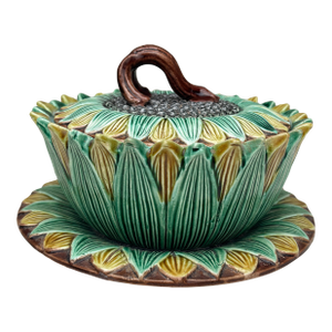English Victorian Majolica Sunflower Box Holdcroft Circa 1890