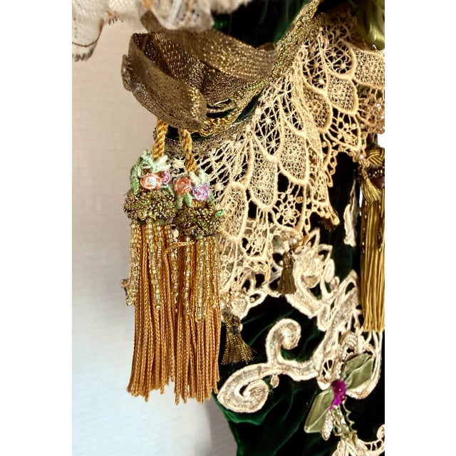 Handmade Victorian Style Emerald Green Velvet Christmas Stocking With Cherub & Lace For Sale - Image 9 of 13