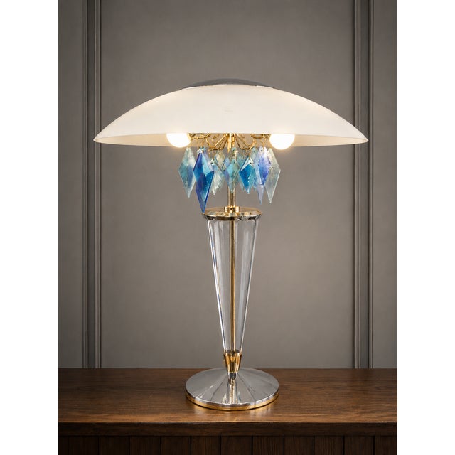This monumental "Transatlantico" table lamp is a breathtaking statement piece handcrafted in Murano, Italy, during the...
