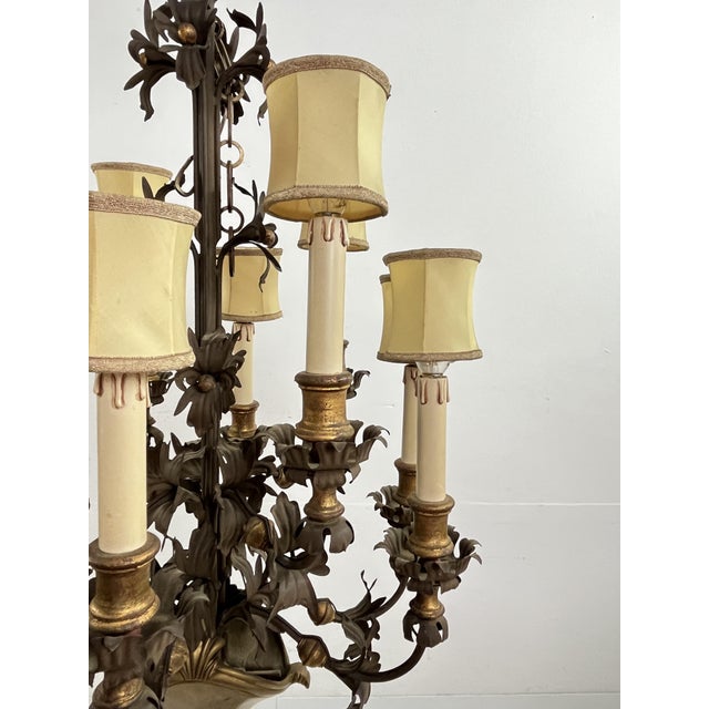 French 10-Light Chandeliers in Wrought Iron and Brass, 1980s, Set of 2 For Sale - Image 9 of 11