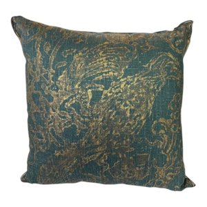 Pair of Custom Printed Metallic Linen Pillows W/ Birds