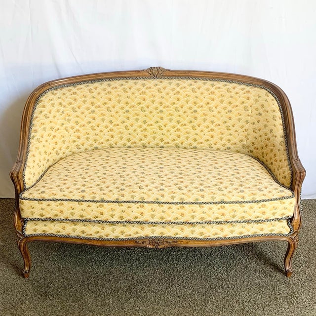 Vintage Hollywood Regency Wooden Settee Sofa For Sale - Image 4 of 12