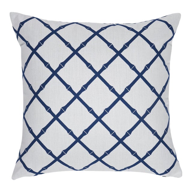 Schumacher Bamboo Trellis Indoor/Outdoor Pillow 20" x 20" in Navy For Sale