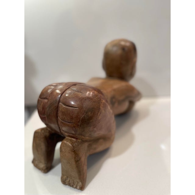 Antique Chinese Opium Pillow (Wooden Statue of Baby Buddha), Imperfect Wood For Sale - Image 12 of 12