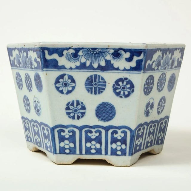 Pair of Chinese Export Blue and White Porcelain Cachepots | Chairish