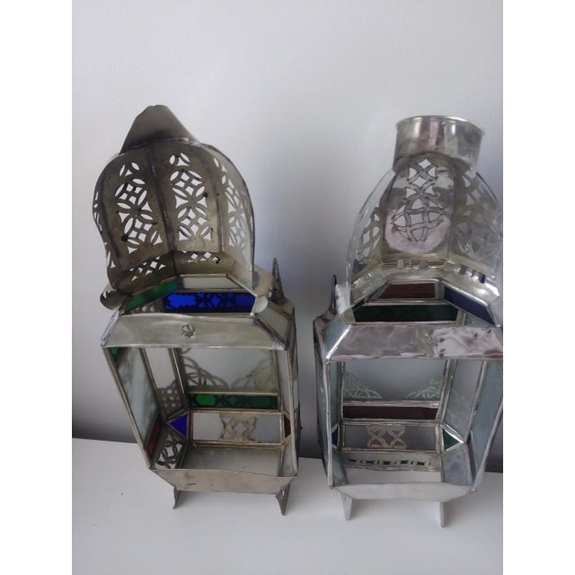 Mid 20th Century Vintage Moroccan Colored Glass Wall Sconce Shades - a Pair For Sale - Image 5 of 7