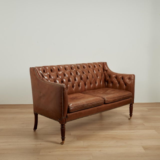 Brown Antique English Leather Sofa or Settee For Sale - Image 8 of 12