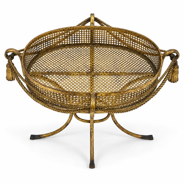 1960s Large Scale Italian Hollywood Regency Gilt Metal Tole & Tassel Planter Plant Stand For Sale In Atlanta - Image 6 of 8