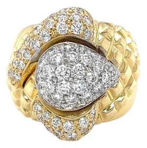 Diamond 18k Two Tone Gold Large Fancy Style Ring - Size 6.5