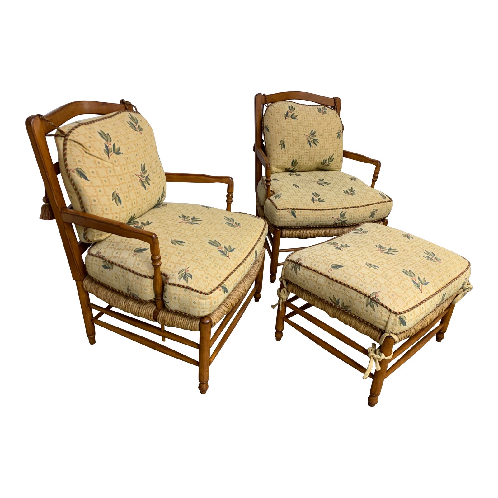 Vintage Mid Century Brunschwig & Fils French Country Arm Chairs and