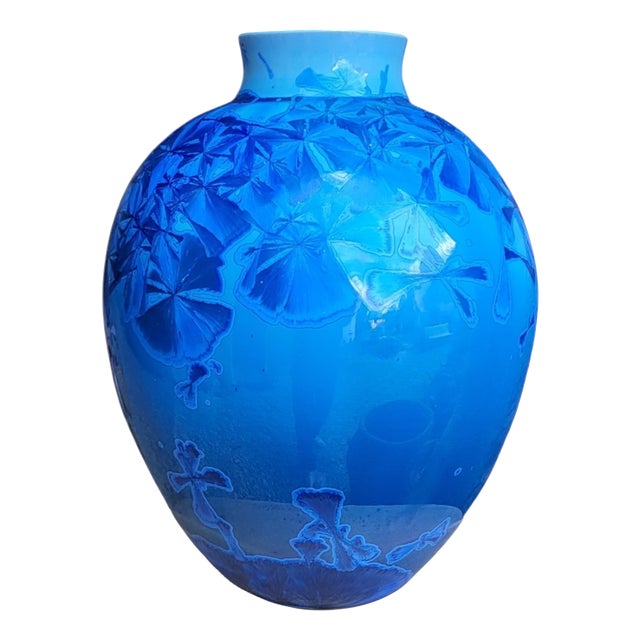 Vase in Glazed Porcelain with Blue Crystallizations by Patrice Lusardi, 1980s For Sale