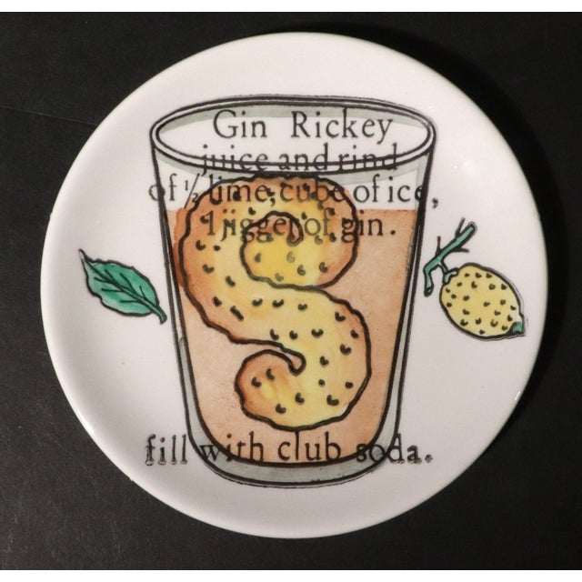 Piero Fornasetti Ceramic Complete Set of "Cocktail" Pattern Coasters For Sale - Image 11 of 12