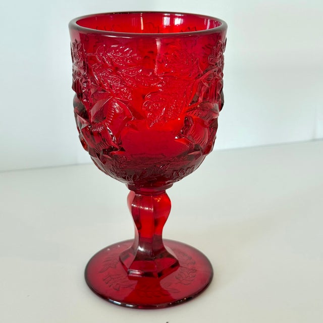 Fenton Art Glass Company 1970s Madonna Inn Ruby Red Glasses, Leaf Pattern Goblet, Fenton / Wright Set of 2 For Sale - Image 4 of 13