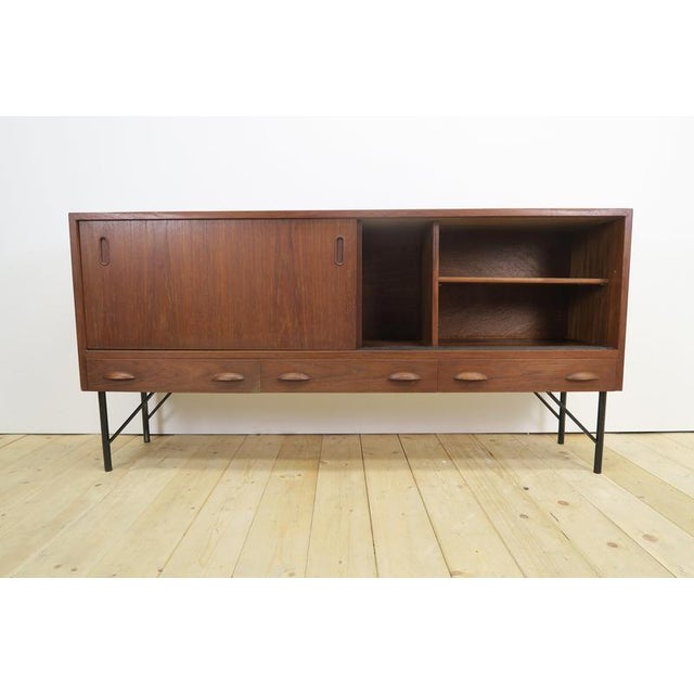 Wood Teak Sideboard with Sliding Doors and Drawers, 1960s For Sale - Image 7 of 11