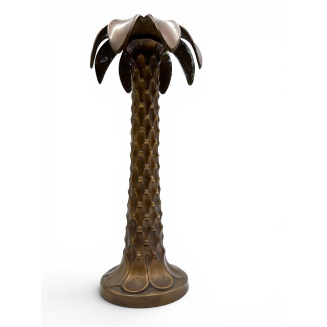 Vintage Hollywood Regency Solid Brass Palm Tree Candlesticks – A Pair For Sale - Image 4 of 8