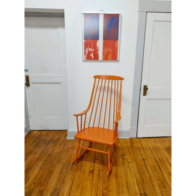 1977 Danish Modern Style Rocker in Original Orange Paint For Sale - Image 11 of 12