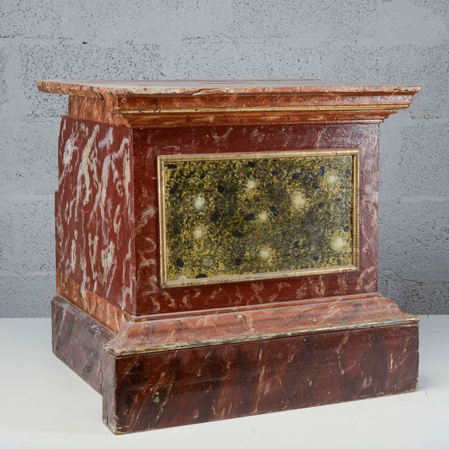 A refined vintage lacquered wood stool base, an authentic antique featuring an imposing molded structure and handcrafted...