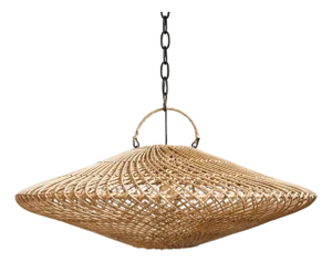 Modern Raw Wicker Discus Pendant Light Small