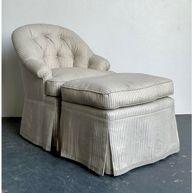 Vintage Boho Striped Tufted Lounge Chair and Ottoman For Sale - Image 10 of 11