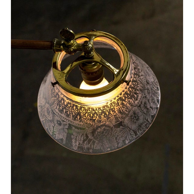 Late 19th Century Late 19th Century Victorian J-Style Ceiling Light Fixture With Etched Glass Shade For Sale - Image 5 of 12