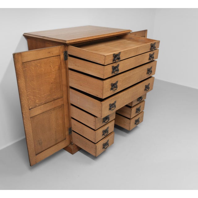 Large Arts & Crafts Cotswold School Oak Enclosed Chest of Drawers, 1906 For Sale - Image 10 of 18