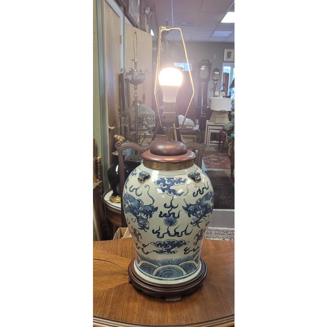 19th Century Blue & White Chinese Dragon Vase Lamp For Sale - Image 9 of 11
