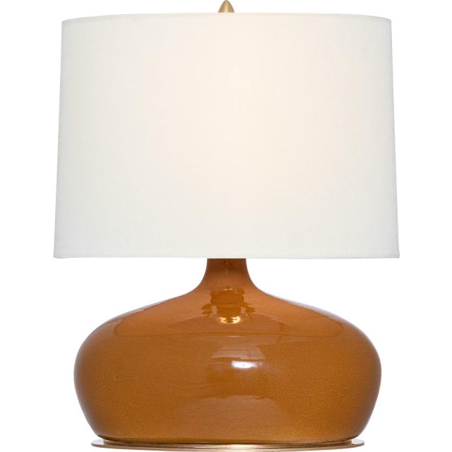 Transitional Thomas O'Brien by Visual Comfort Signature Olinda 17" Low Table Lamp in Crackled Sienna with Linen Shade For Sale - Image 3 of 3