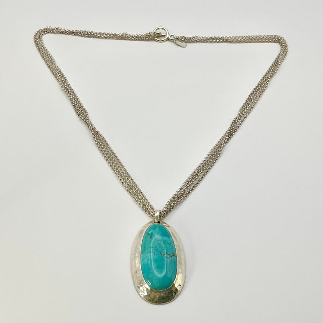Turquoise 1980s Vintage Southwestern Americana Peyote Bird Turquoise & 4-Strand Sterling Pendant Necklace - 22” For Sale - Image 8 of 14