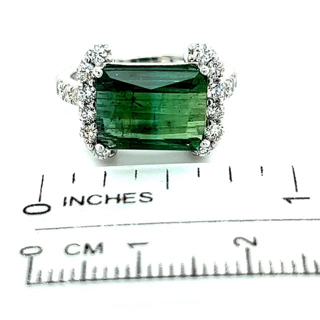 Natural Tourmaline Diamond Ring 14k W Gold 4.2 TCW Certified For Sale - Image 15 of 16