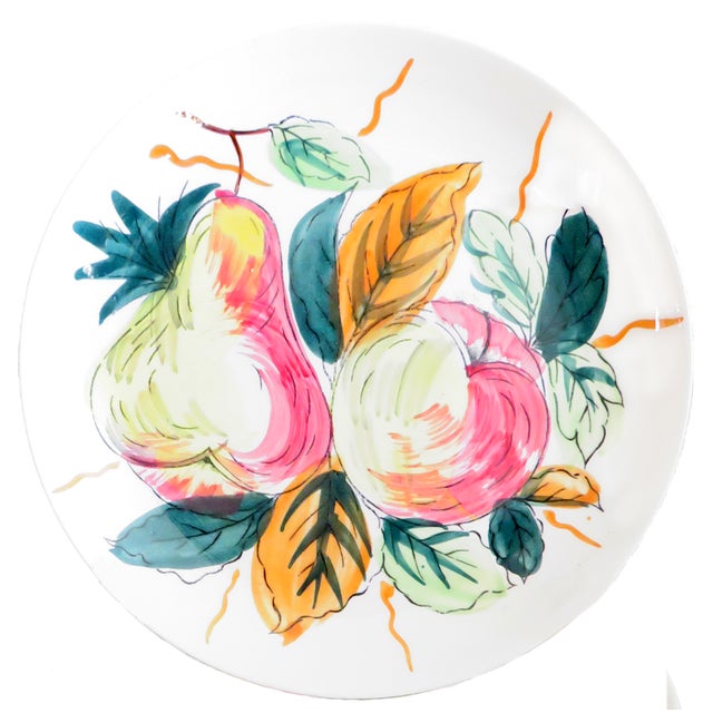 Lovely vintage, handpainted salad/dessert plates featuring rosy apples and pears amid forest green foliage on a warm white...