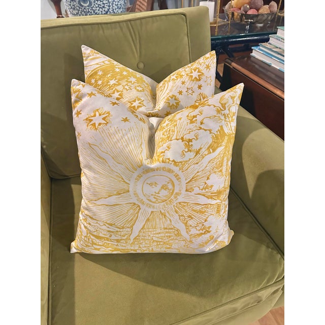 Schumacher Contemporary Custom Schumacher “Modern Toile” Yellow 18” Pillows With Down Inserts - A Pair For Sale - Image 4 of 10