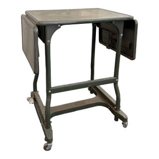 Mid 20th Century Industrial Metal Rolling Typewriter Stand Drop Leaf Table For Sale