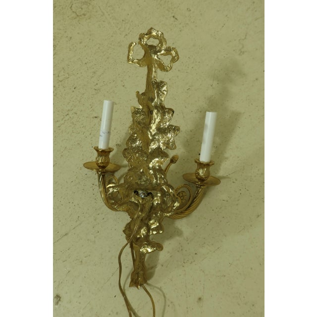 Metal Classical Brass 2 Arm Lighted Candelabra Sconce For Sale - Image 7 of 8