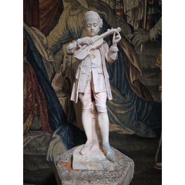 Grand Tour Alabaster Sculpture of Young Mozart Playing The, 1850, Alabaster For Sale - Image 4 of 17