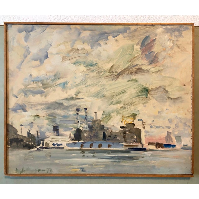 American Raoul Middleman, 1972 Gestural Oil Painting Boat in Harbor Figural Abstraction Raoul Middleman, 1972 For Sale - Image 3 of 12