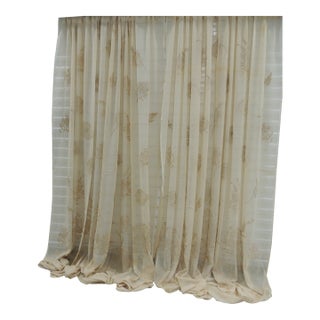 Vintage Sheer Embroidered Ecru Color Curtain Panels, Suzani Style - A Pair For Sale