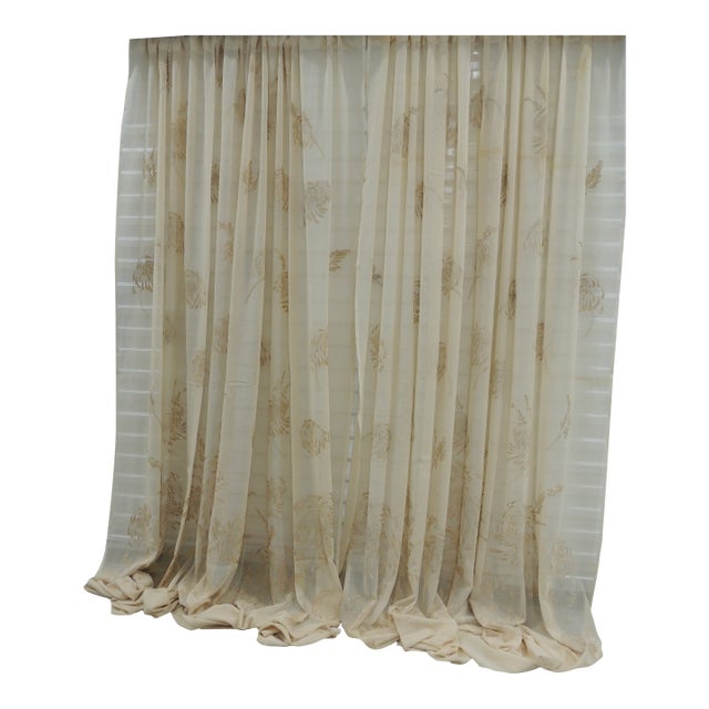 Vintage Sheer Embroidered Ecru Color Curtain Panels, Suzani Style - A Pair For Sale