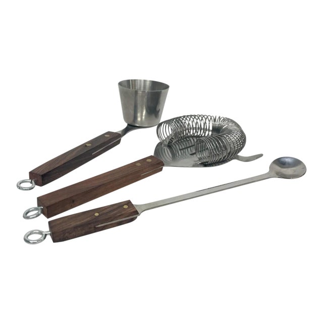 1960s Japanese Barware Set Rosewood & Stainless Steel For Sale