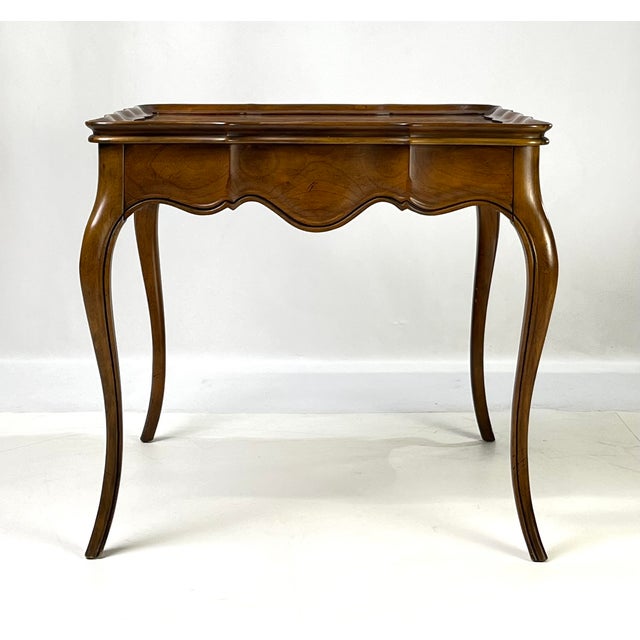 Wood Vintage Baker Furniture French Provincial Louis XV Burl Wood Side Table For Sale - Image 7 of 15