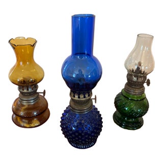 Vintage Multicolored Kerosene Lamps Collection - Set of 3 For Sale