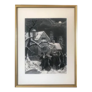 Original Charcoal Drawing Christmas Caroling by William Gropper American Art